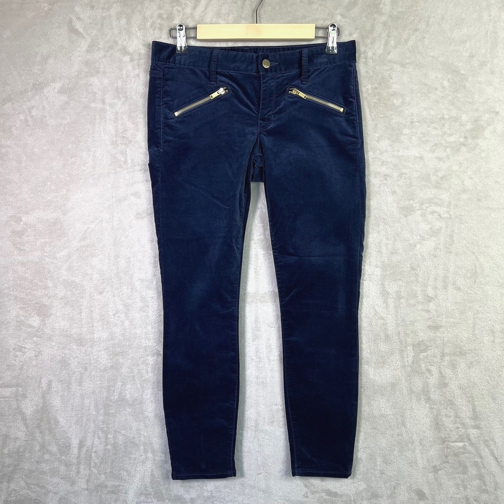 Gap 1969 Always Skinny Velvet Pants Navy Blue Zip Ankle Size 27 Quiet Luxury